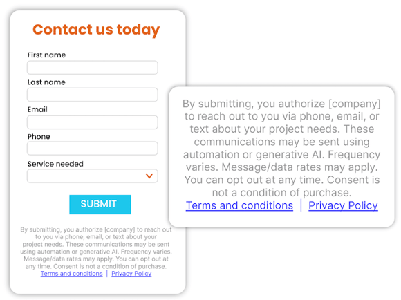 TCPA opt-in consent verbiage on a form