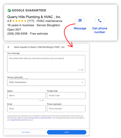 google lsa message form