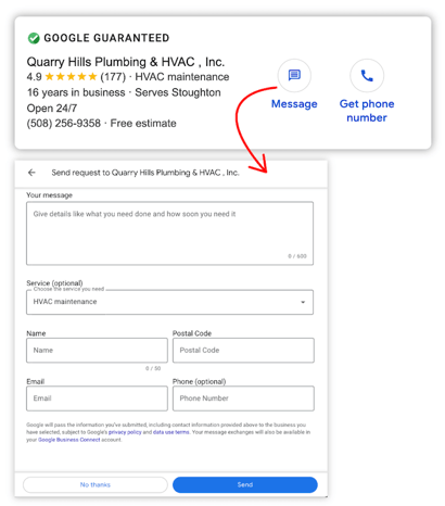 google lsa message form