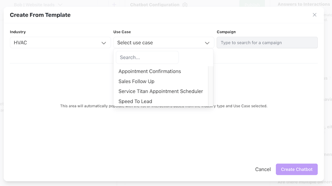 hatch ai setup - bot template selection