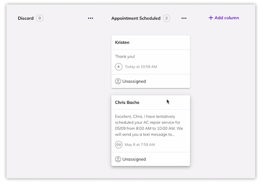 hatchai + servicetitan calendar booking - appointment scheduled column