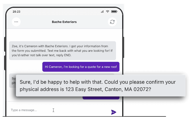 hatch conversational ai texting - train your bot feature - example conversation